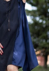 Lininė mėlyna suknelė su šilko įsiūvu moterims